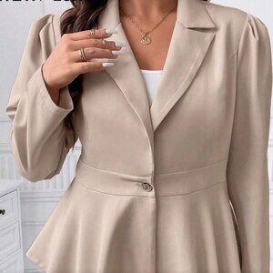 NWT Made with Love Single Button Peplum Blazer Large Tan